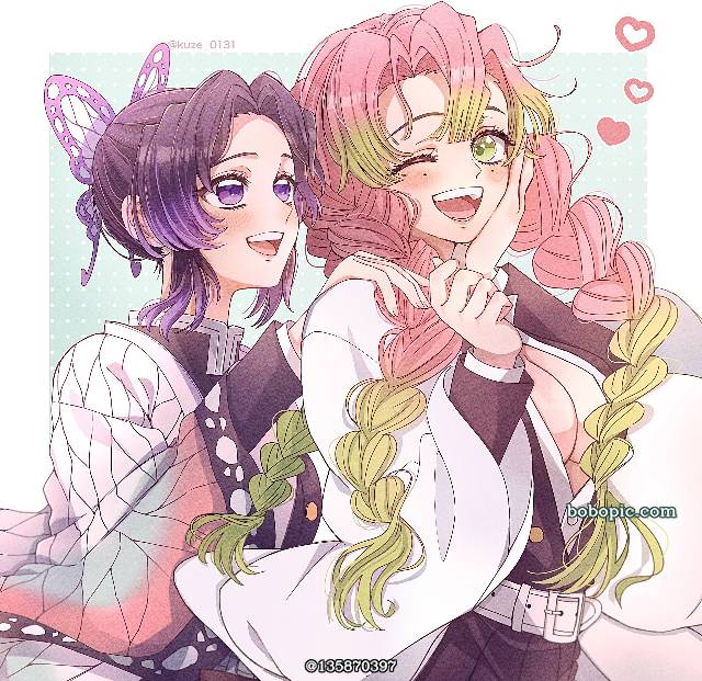Mitsuri Kanroji, 蝴蝶忍, 鬼灭之刃, 忍×蜜璃, Demon Slayer: Kimetsu no Yaiba 1000+ bookmarks