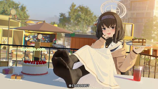 古关忧,蔚蓝档案,蛋糕,足料理,黑发图片