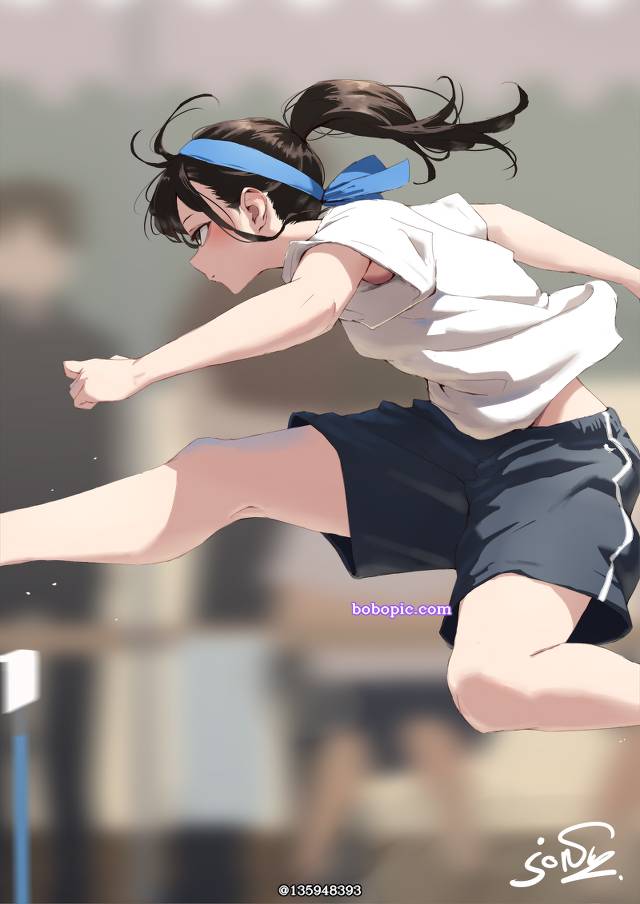 原创, Ao High School Swimming Suit Club, Shiori, gym uniform, 马尾, half-pants, 跳跃, 原创1000users加入书籤
