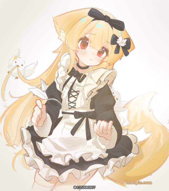 young girl, practice, animal ears, 女孩子, maid outfit, 金发