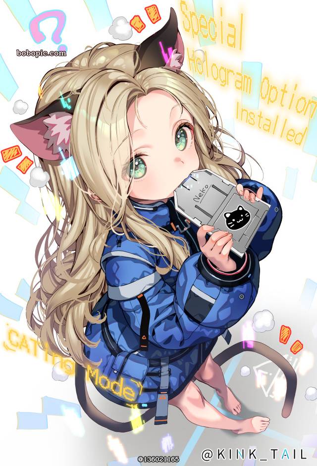 女孩子, Diana, 人造人, cat ears, hologram, barefoot with school bag, 赤脚, 金发