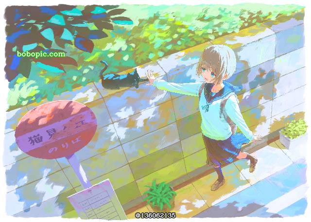 原创, background, 风景, 女孩子, 水手服, cat and girl, Highlight