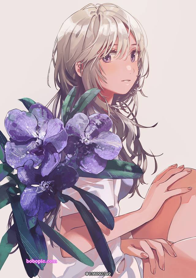 原创, 女孩子, purple eyes, flower