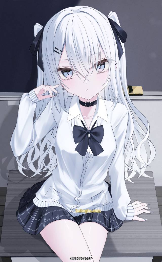 原创, 女孩子, 白发, half pigtails, 辣妹, uniform, sanpaku eyes