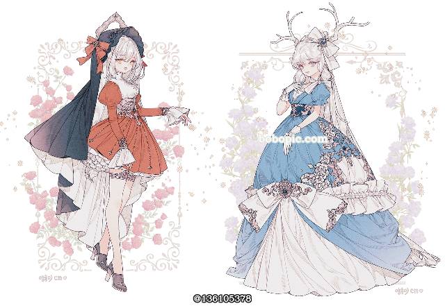 young girl, 原创, 插画, 裙子, 女孩子, Rococo
