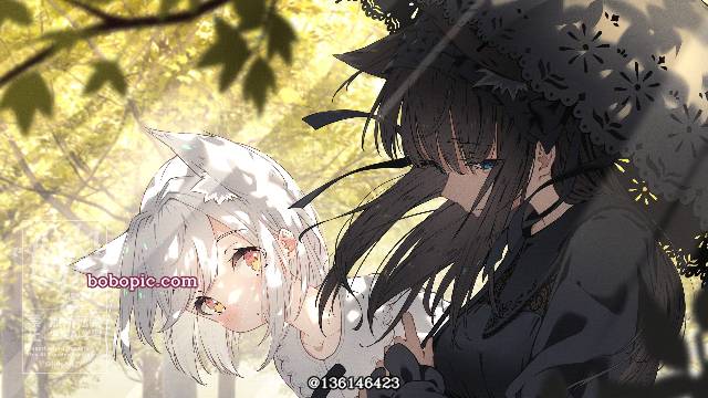 原创, 白发, 兽耳, 兽耳, sunlight through trees