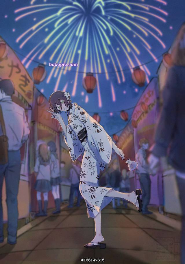 插画, Chainsaw Man, Reze, 焰火, 电锯人100收藏