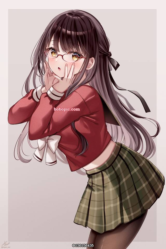 原创, 女孩子, uniform, 眼镜, 黑裤袜
