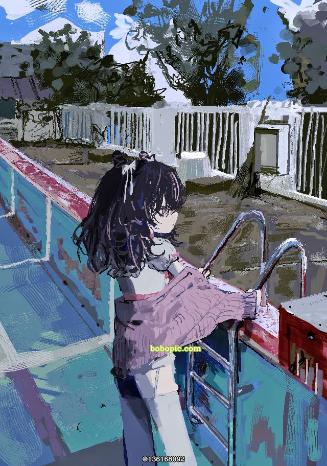 小女孩,泳池,黑发图片