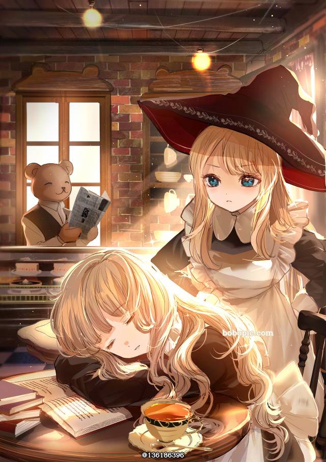 young girl, 原创, 原创, witch, coffee shop, 女仆, indoor, 午睡, 原创100收藏