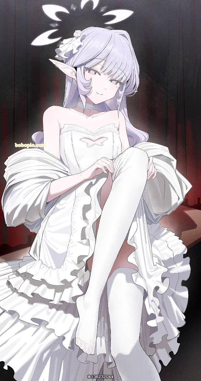 碧蓝档案, 明星日鞠, 精灵耳, casual clothes, white gown