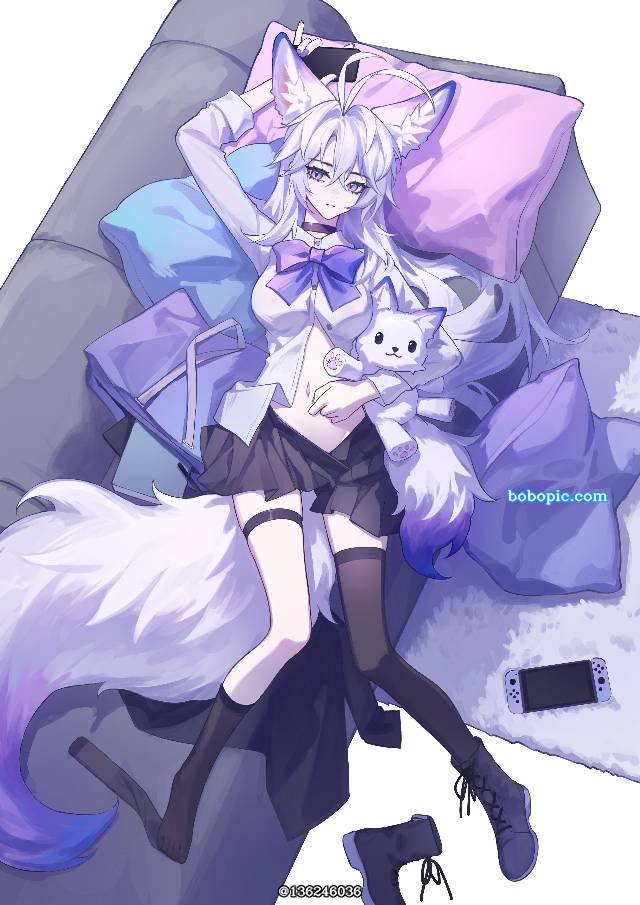 女孩子, fox ears, 白发