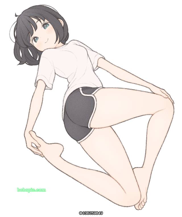原创, 女孩子, 热裤, 大腿, 赤脚, 瑜伽