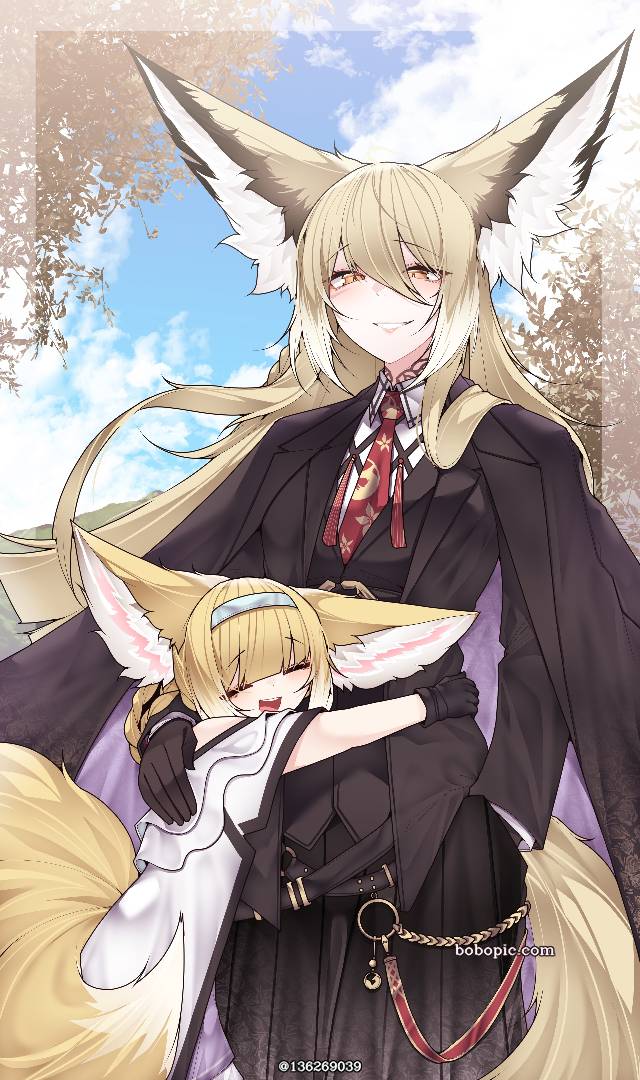 忍冬（明日方舟）, 铃兰（明日方舟）, Arknights, 明日方舟, 女孩子, 母女, foxgirl, 拥抱