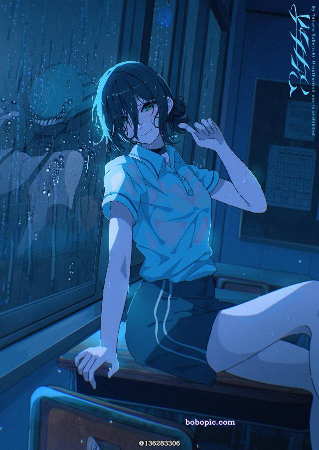 Reze, classroom, rain, Chainsaw Man, 电锯人500收藏