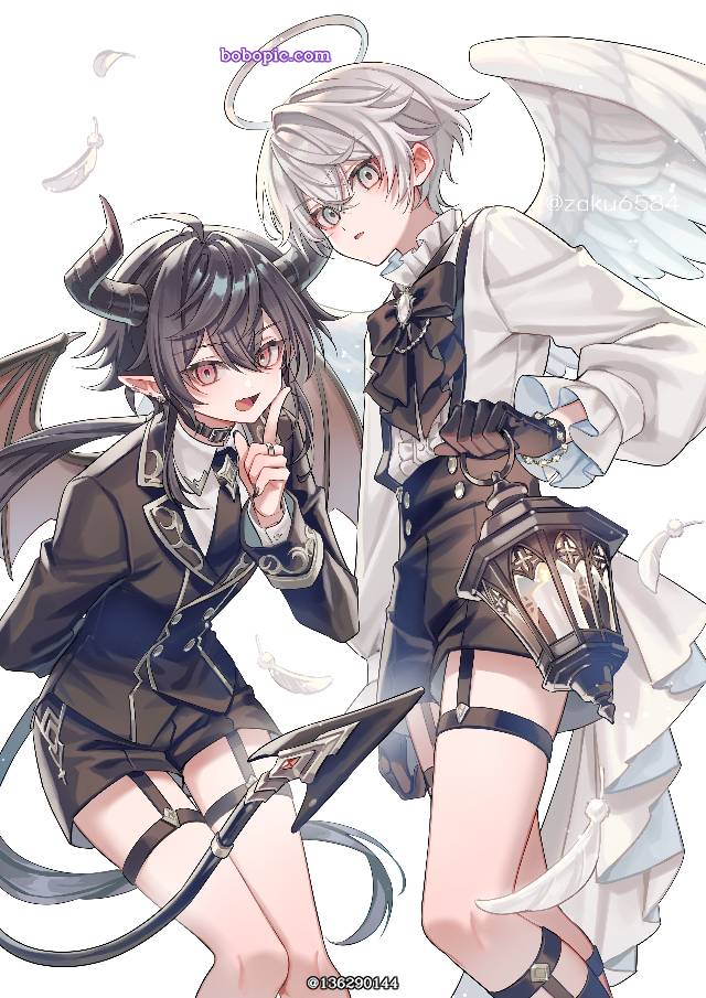 原创, 原创, angel, 恶魔, 男孩子, 长角的萌妹子, shorts, angels and demons