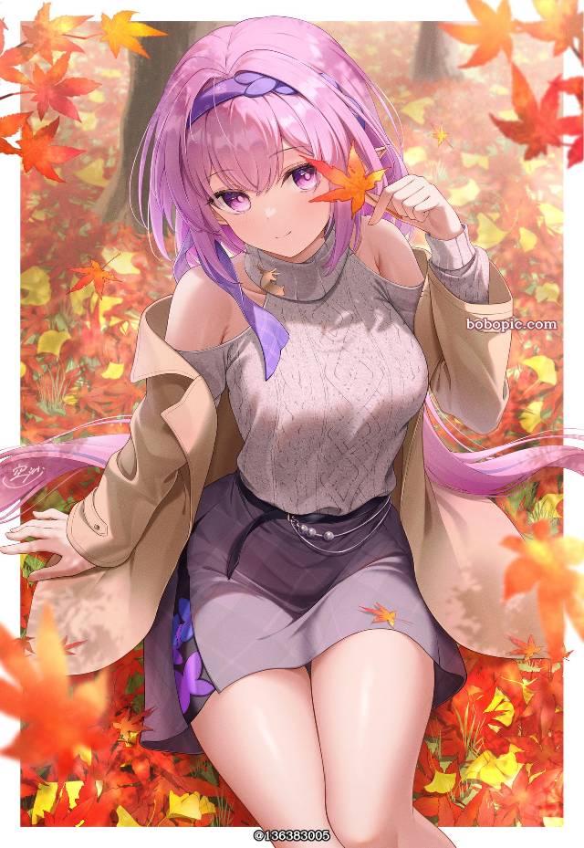 遐蝶, 崩坏：星穹铁道, exposed shoulders, knitwear, autumn leaves, autumn, 大腿, 崩坏：星穹铁道100收藏