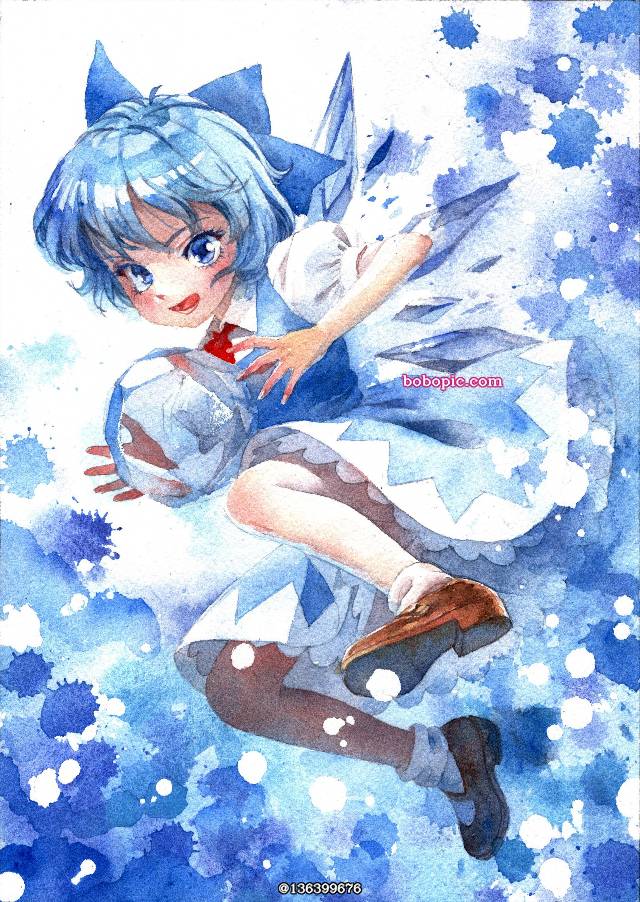 手绘, transparent watercolor, 东方, watercolor, 东方Project, 琪露诺, drawers