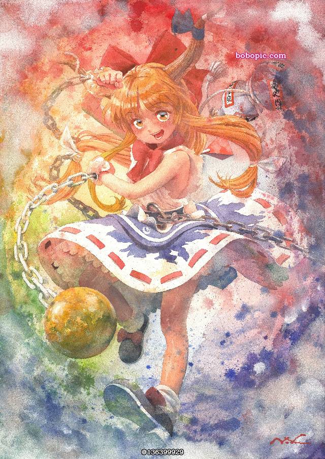 手绘, transparent watercolor, 东方, watercolor, suika ibuki