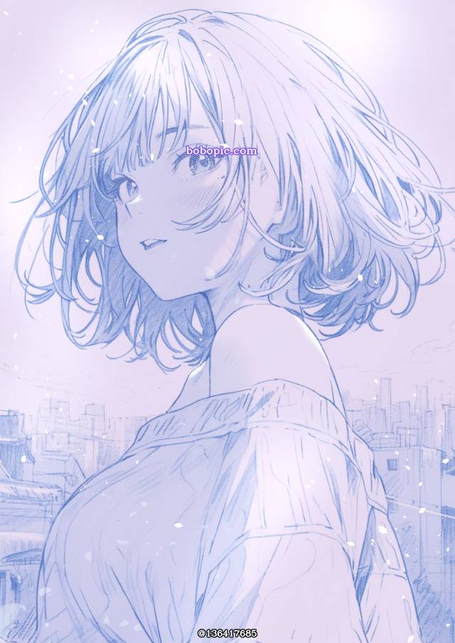 蓝, 女孩子, 原创, 插画