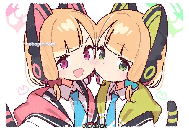 碧蓝档案, Saiba Momoi, Saiba Midori, 可爱, 双胞胎, cat ears headphones