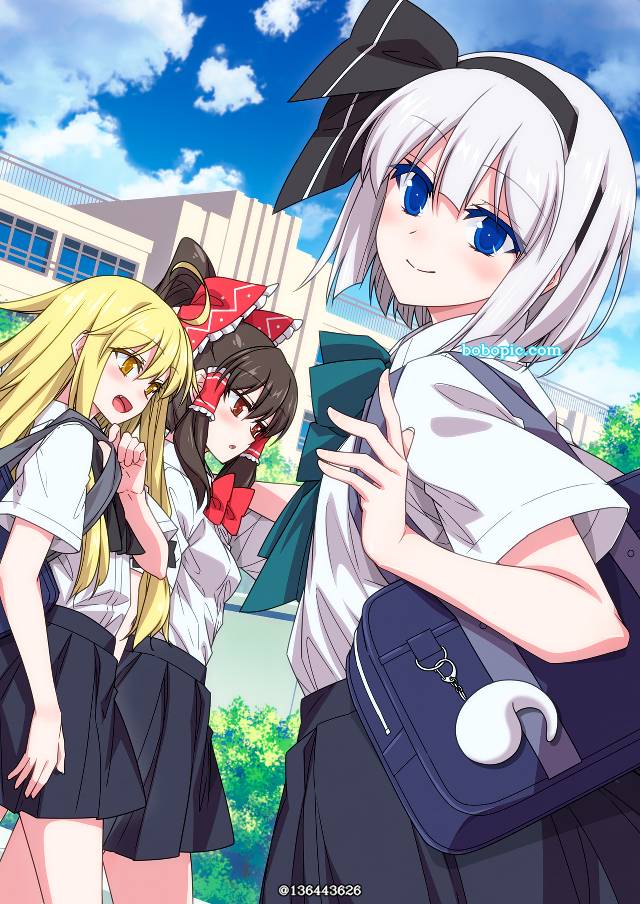 东方Project, 东方, 魂魄妖梦, 妖梦, 雾雨魔理沙, 博丽灵梦, Touhou school, uniform