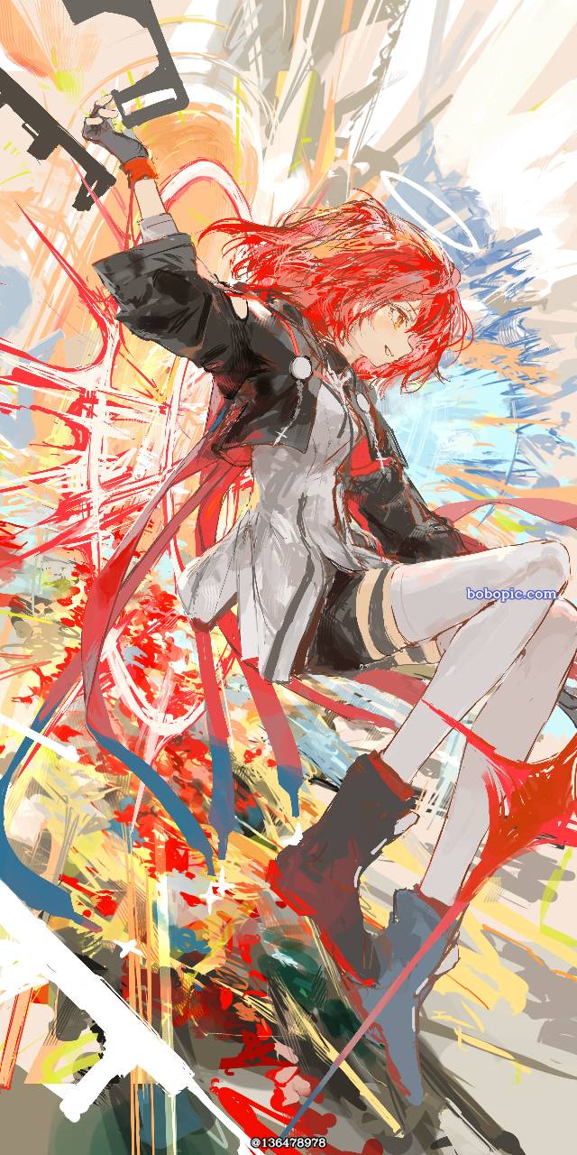 Arknights, 明日方舟, 能天使（明日方舟）, red hair, angel's halo