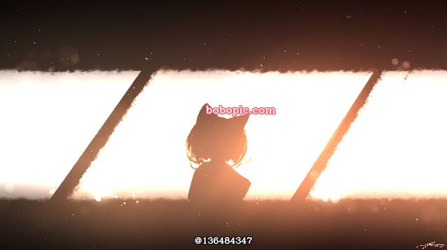 女孩子, landscape painting, girl, 夕阳, 黄昏, cat ears
