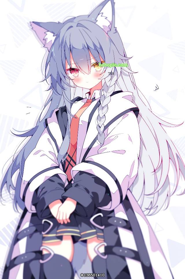 女孩子, young girl, 兽耳, 异色瞳, 银发