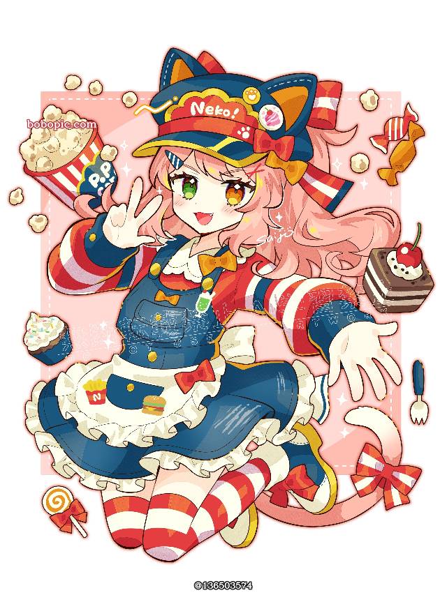 女孩子, 插画, 原创, 原创角色, cat ears, sweet, 蛋糕, 原创, 兽耳