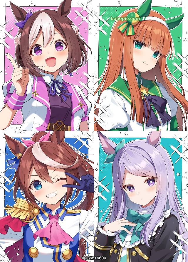 特别周（赛马娘）, 无声铃鹿（赛马娘）, 东海帝王（赛马娘）, 目白麦昆（赛马娘）, 赛马娘Pretty Derby, 马娘, smile, peace sign