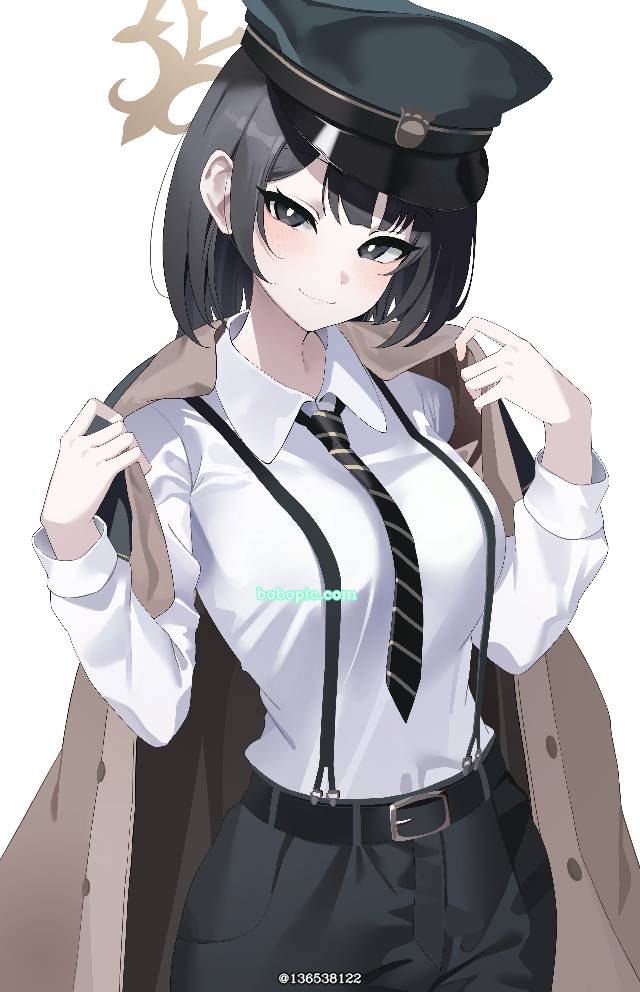 碧蓝档案, suspenders, black hair, bob cut