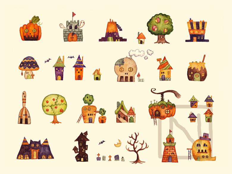 万圣节, building, watercolor, 原创, 手绘, 卧槽美哭, 原创1000users加入书籤