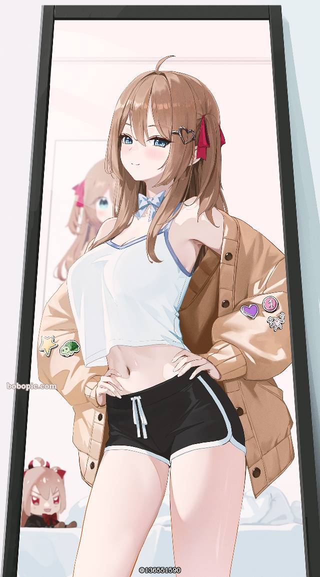 shorts, 茶发, 肚脐