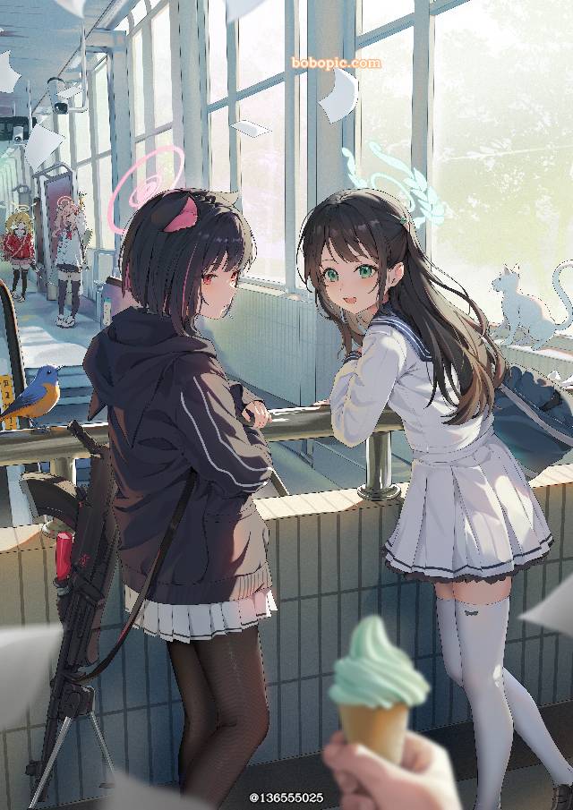碧蓝档案, 杏山和纱, cat ears, 水手服, 放学后甜点部, armed girls