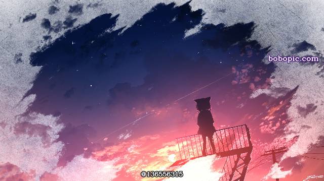 风景, background, landscape painting, 女孩子, 积雨云, fantasy, 夕阳, cat ears, sky