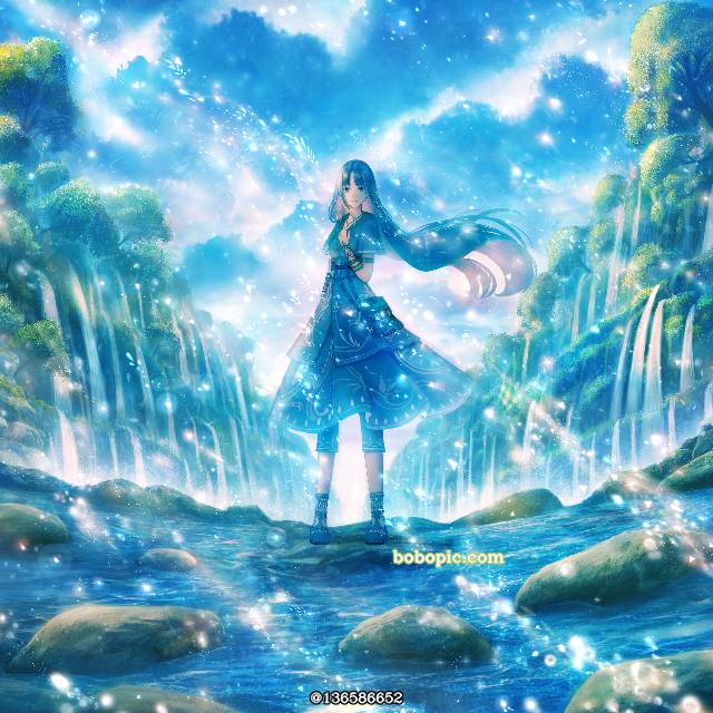 女孩子, 风景, 蓝, water, fantasy