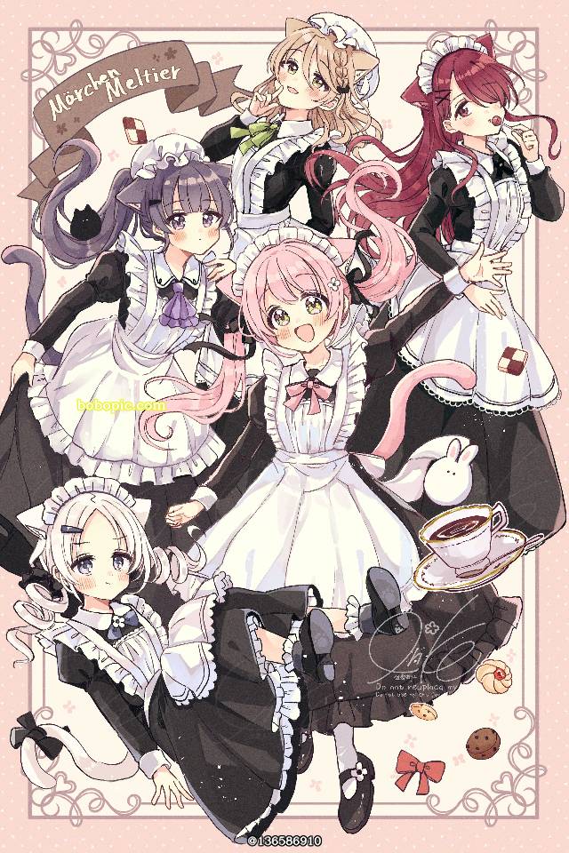 cat ears, yuri, 兽耳, 猫耳女仆, 双马尾, 女仆装