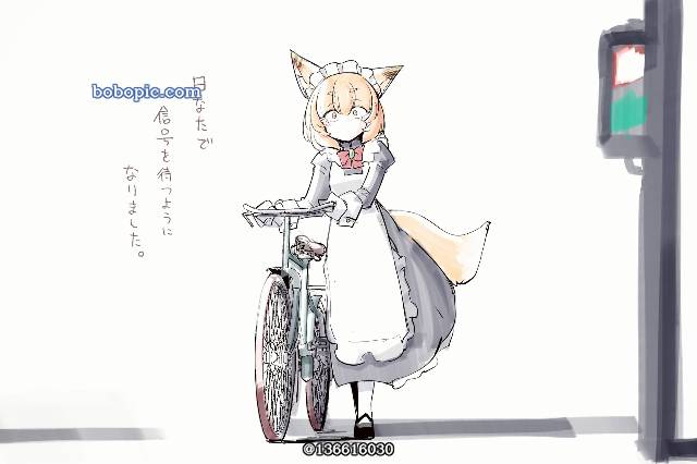 fox ears, 女仆, 自行车, traffic light, foxgirl, 女仆装, 我家孩子, 女孩子