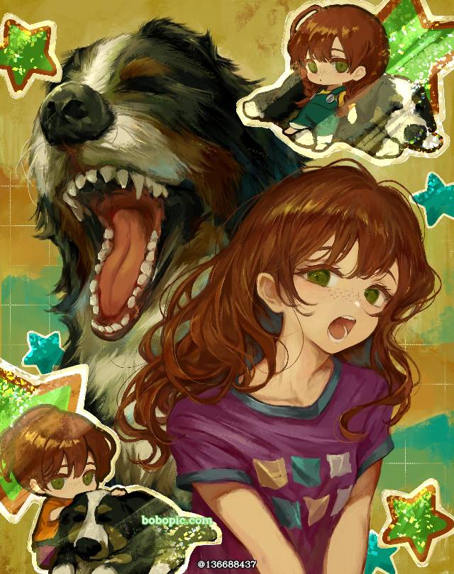 原创, 女孩子, dog and girl, 雀斑