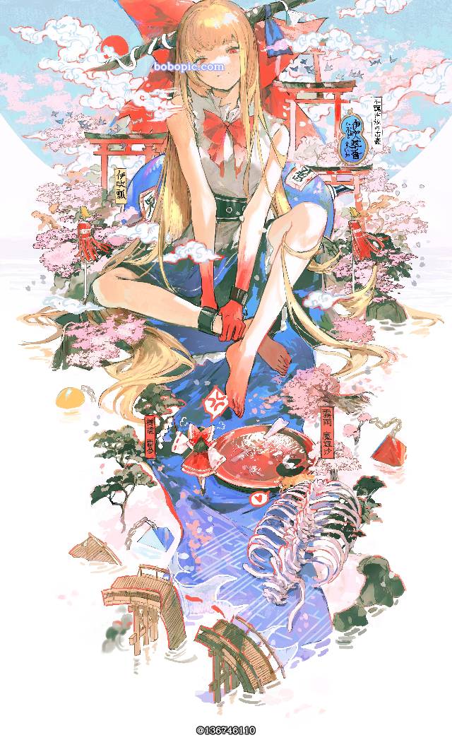 女孩子, 东方Project, 东方, suika ibuki, 博丽灵梦, 雾雨魔理沙, 东方Project, 赤脚