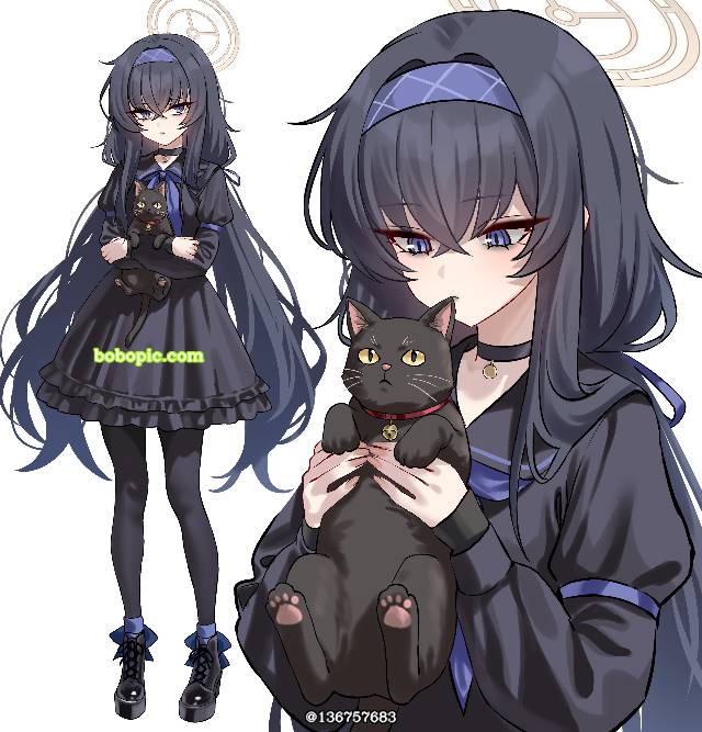 碧蓝档案, 古关忧, cat, 黑色连衣裙
