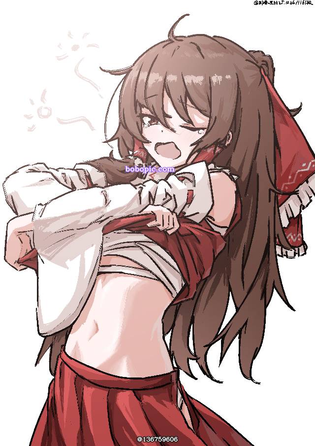 博丽灵梦, 东方, 涂鸦, drawn in 1 hour at night, 缠胸布