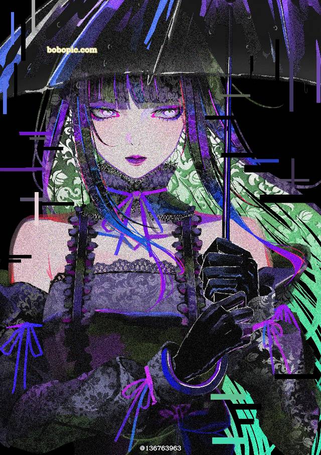 原创, 女孩子, 黑发, 黑长直, cool beauty, 伞, purple