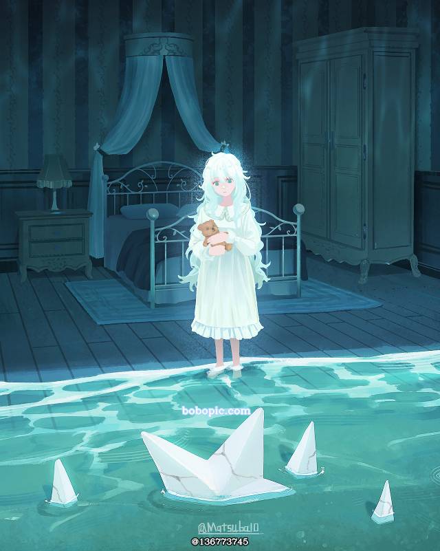 原创, background, 奇幻, young girl, star, 海滩, bed