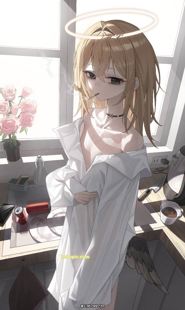 angel, fallen angel, 女孩子, 平胸, 裸体衬衫