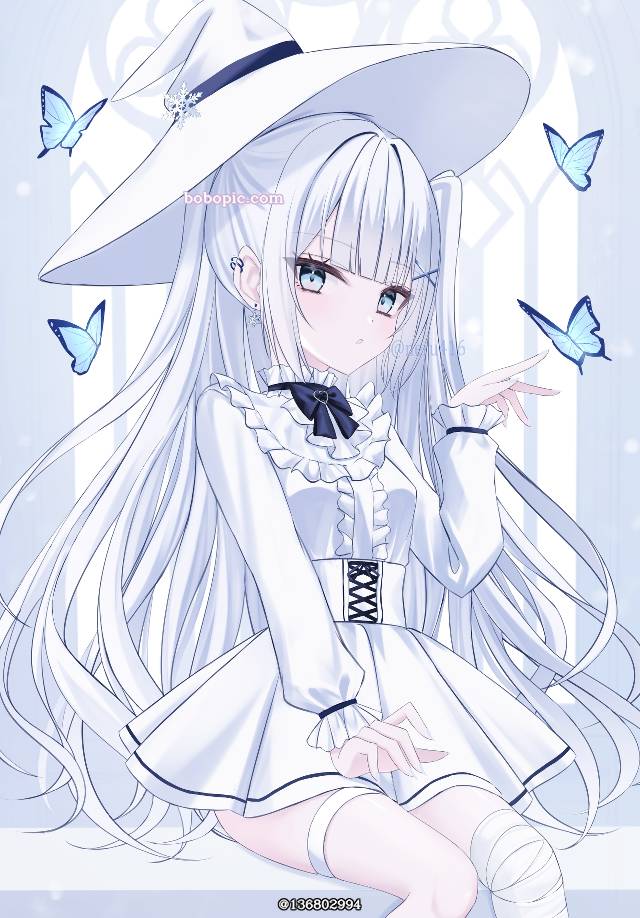 女孩子, 原创, 白发, half pigtails, witch, witch hat, lolita