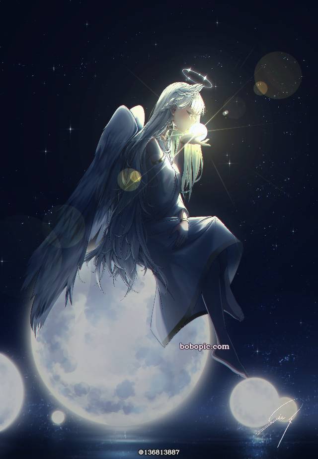 原创, 风景, fantasy, 女孩子, starry sky, universe, moon, angel