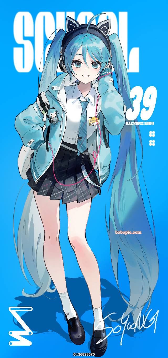 miku, 初音未来, uniform, headset, 裙子