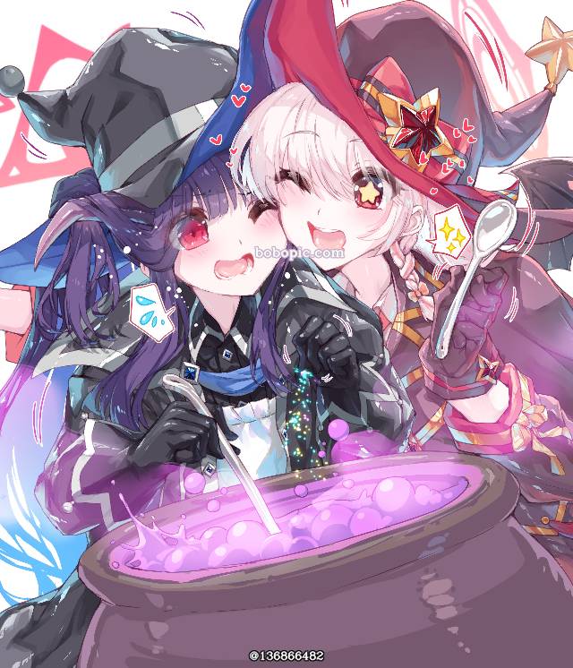 碧蓝档案, Kurotate Haruna, Aikiyou Fuuka, Aikiyou Fuuka/Kurotate Haruna, yuri, 万圣节, witch